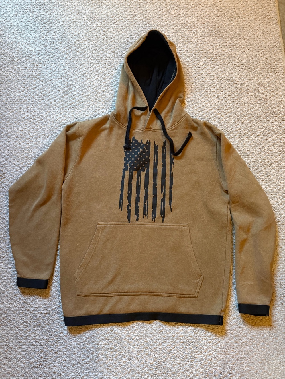 Men's Tan & Black Distressed American Flag Lightweight Hoodie Size M